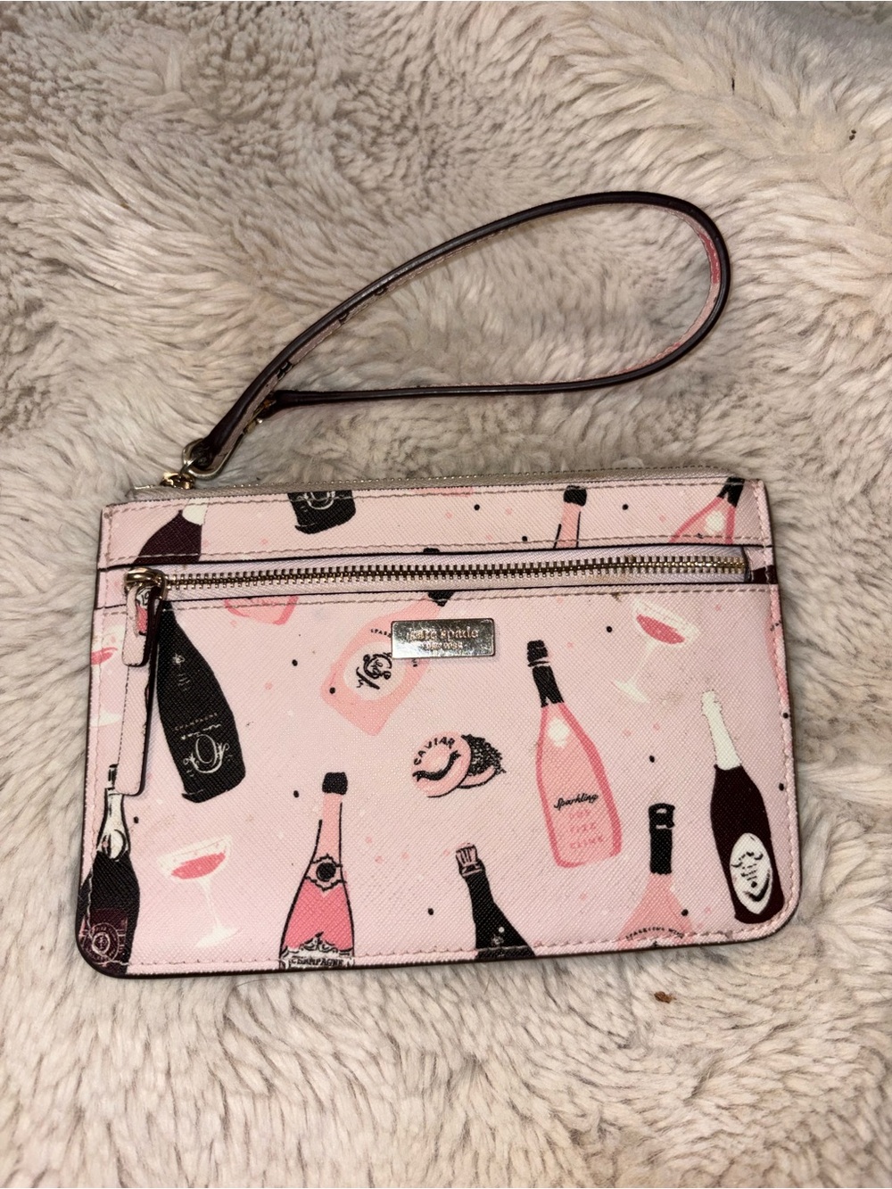 KATE SPADE Shore Street Tinie Pink Champagne Printed Wristlet